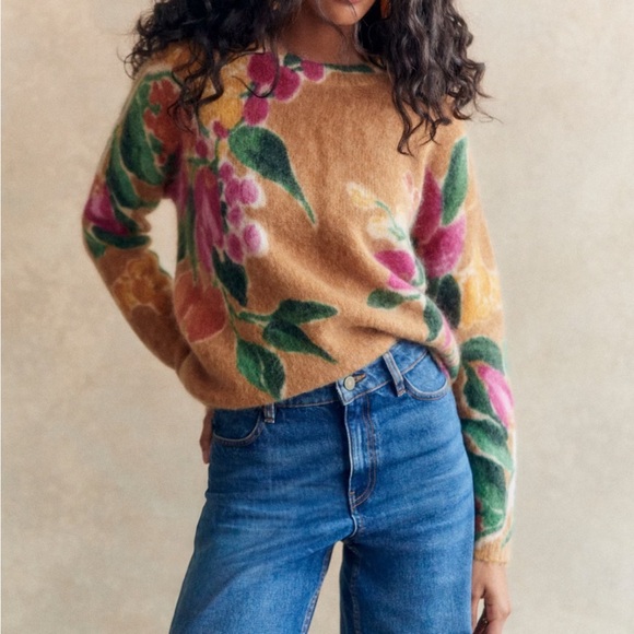 Sezane Floral Print Sweater in Pink and Green - Picture 2 of 4